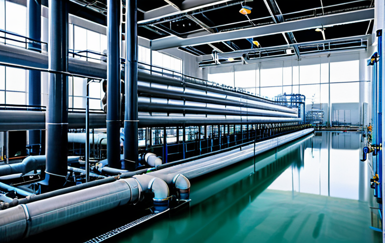 **Prompt:** A clean and expansive modern water treatment facility, showcasing large industrial pipes, advanced filtration systems, and powerful pumps, all operating efficiently under bright, clear lighting. In the background, a glimpse of energy production infrastructure, subtly illustrating the interconnectedness of water and energy. The scene emphasizes technological advancement and sustainability. Professional industrial photography, high detail, sharp focus, clean lines, fully clothed, appropriate attire, safe for work, perfect anatomy, correct proportions, natural body proportions, professional, family-friendly.