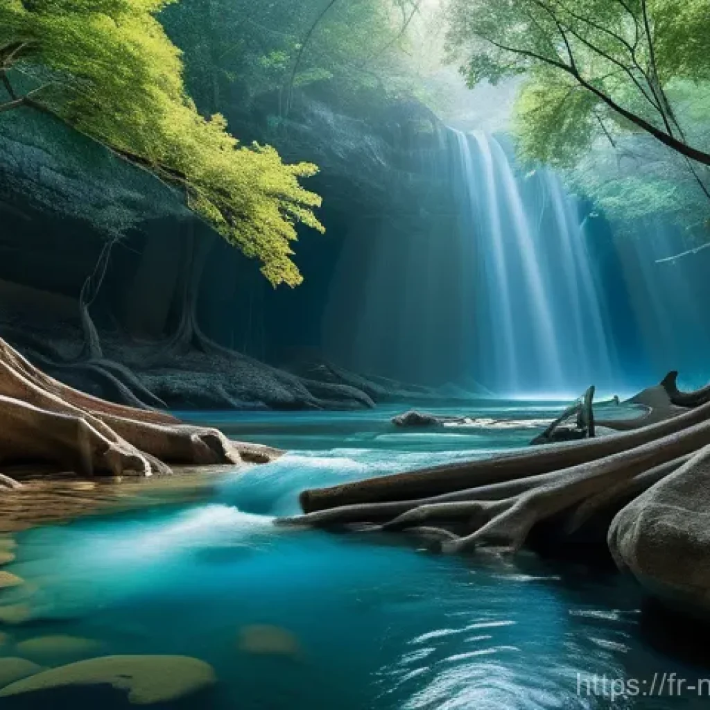 지하수 관리의 중요성과 미래 - **"The Veiled Source of Life"**
A serene and majestic depiction of a vast, clear underground aqu...