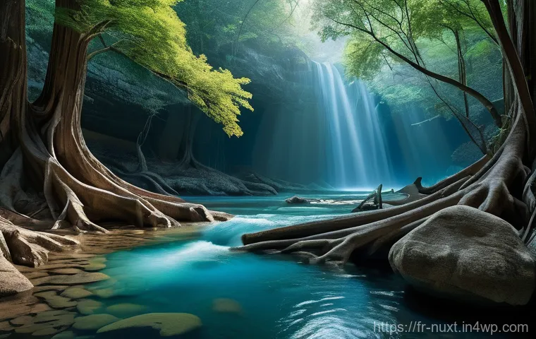 지하수 관리의 중요성과 미래 - **"The Veiled Source of Life"**
A serene and majestic depiction of a vast, clear underground aqu...