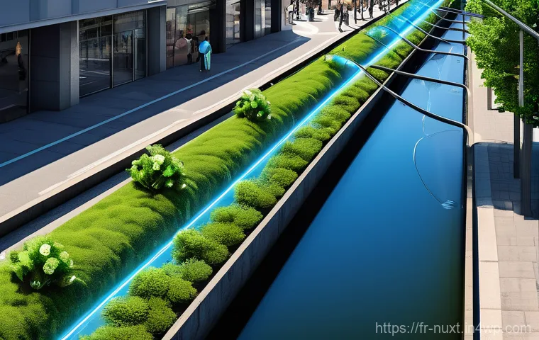 해수담수화 기술과 통합 수자원 관리 - **Prompt:** A futuristic, sleek, and eco-friendly reverse osmosis desalination plant nestled on the ...