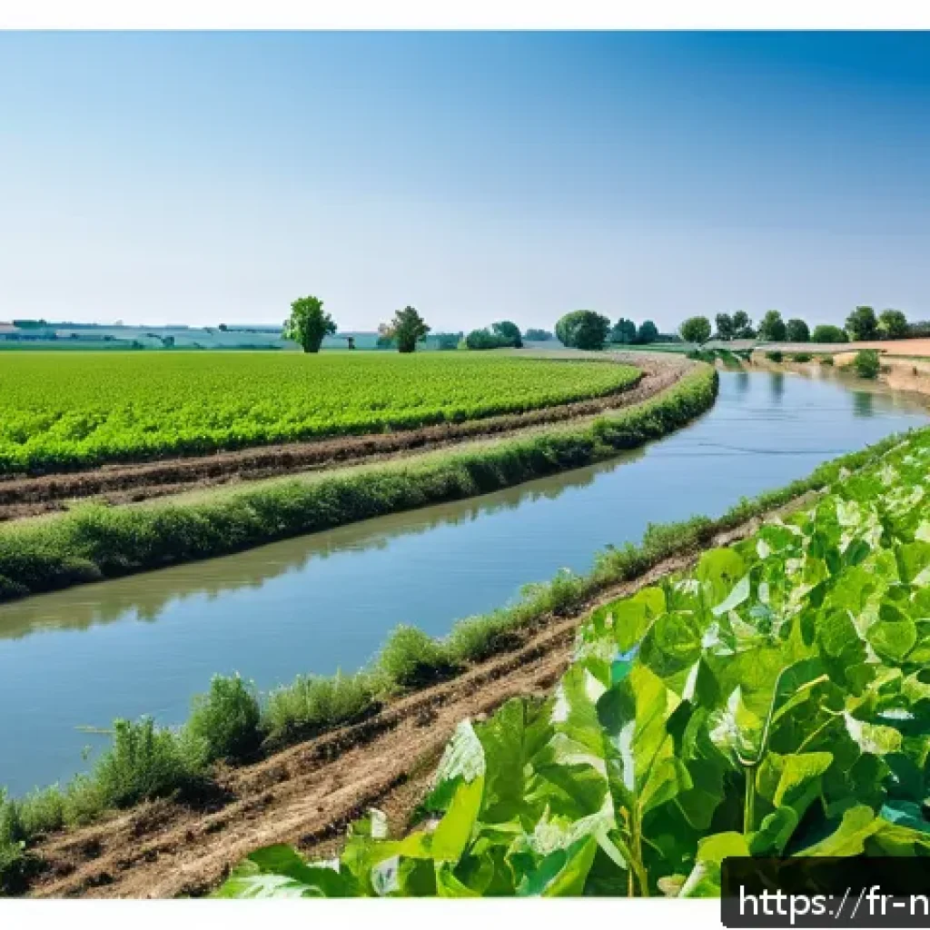 전국 통합 수자원 관리 계획 - A vibrant French rural landscape during summer drought, showing a patchwork of agricultural fields w...